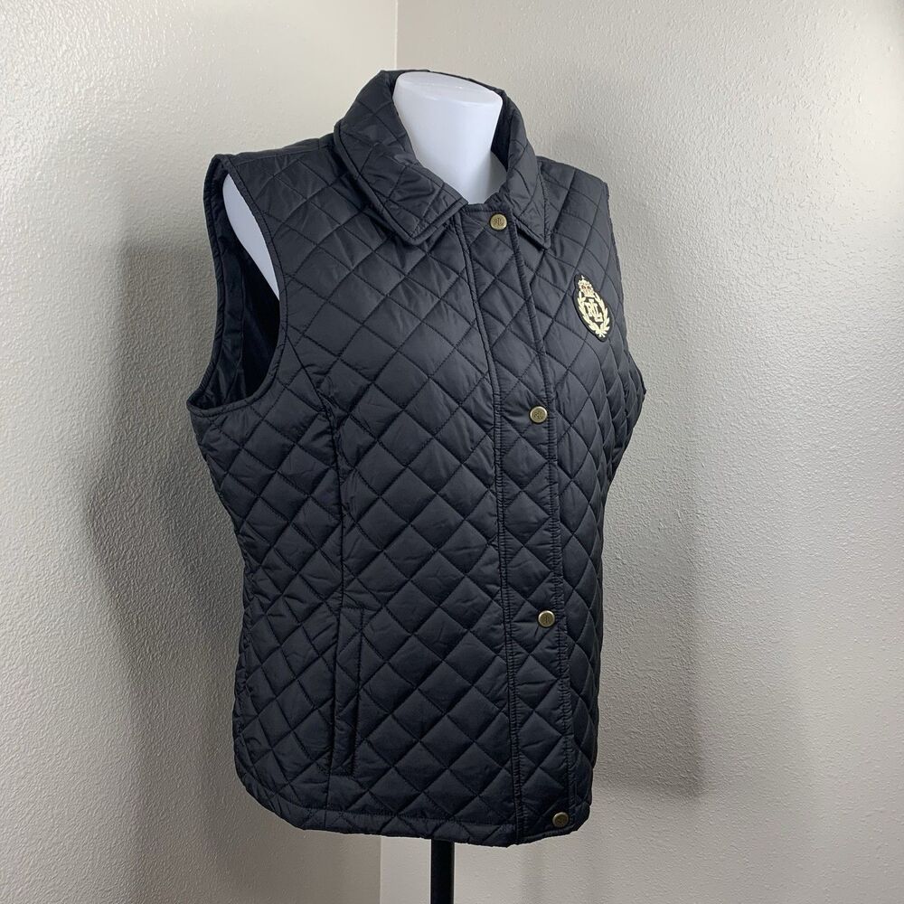 Lauren Ralph Lauren Quilted Vest with Crest Emblem Black Sz XL Women’s Puffer